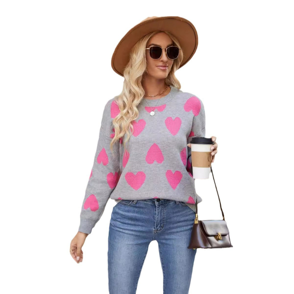 Damen Pullover Herzenmuster Lässig Eveloria