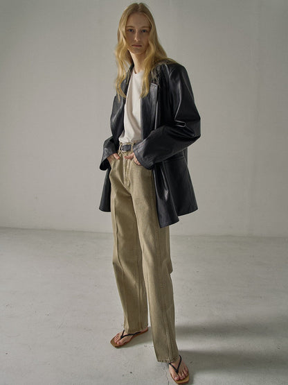 Damen Oversized Blazer Kunstleder Eveloria