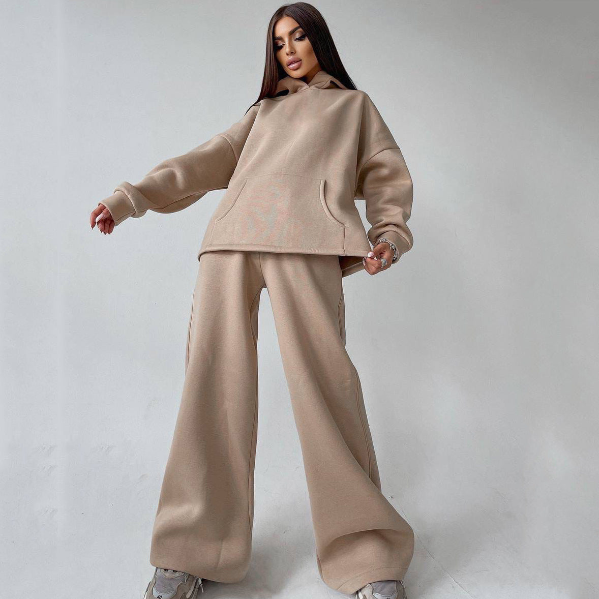 Damen Sportanzug Weite Hose Kapuze Eveloria