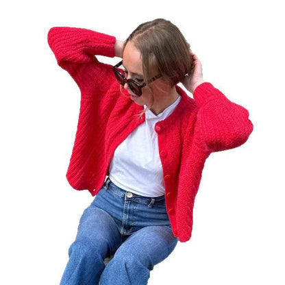 Damen Strickjacke Vertikal Rippstruktur Große Knöpfe Eveloria