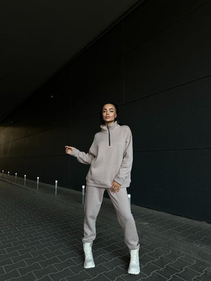 Damen Sweatanzug Hochkragen Reißverschlussdetails Eveloria