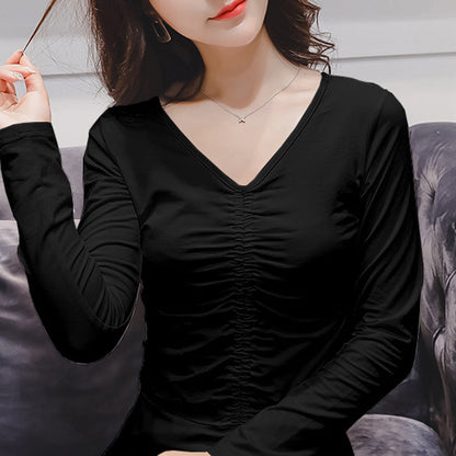 Damen Longsleeve-Oberteil Figurbetont Raffung Eveloria