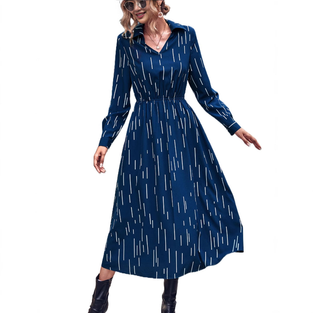 Damen Midi-Kleid Elastisch mit Kragen und Taillenband Eveloria