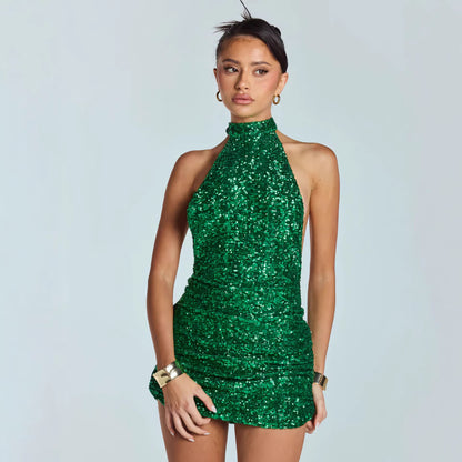 Damen Minikleid Glitzernd Hochhalter Figurbetont Eveloria