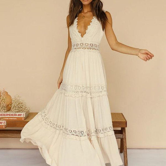 Damen Maxikleid Langärmlig Häkel Akzenten Eveloria - Eveloria