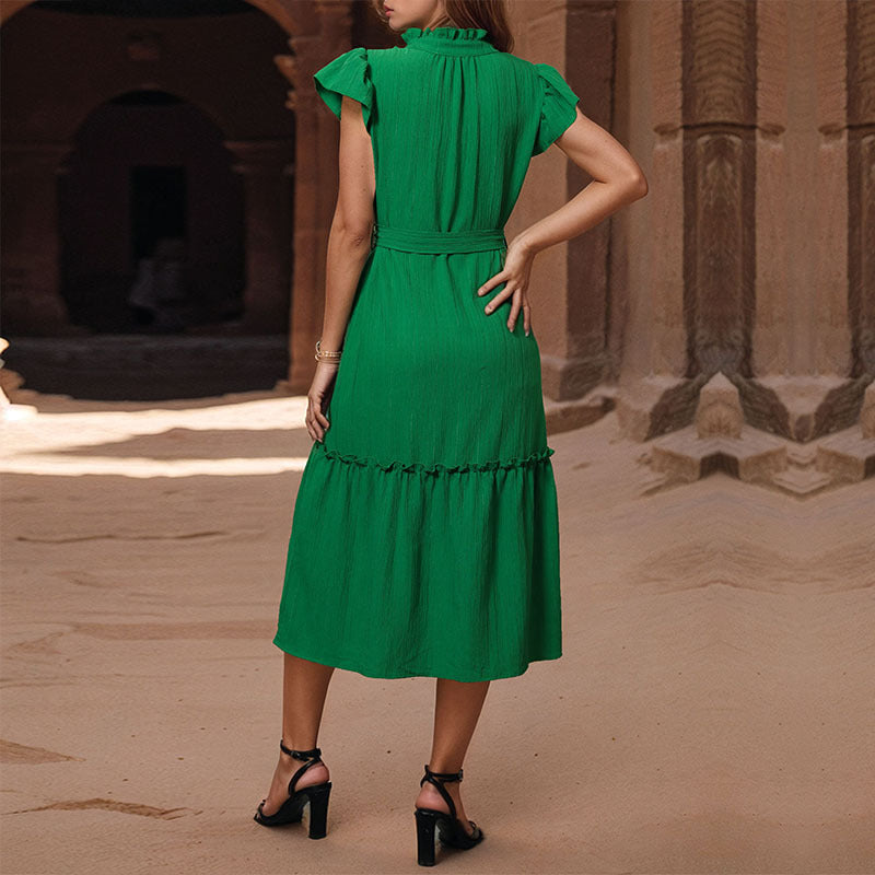 Damen Wickelkleid Midi Elastisch Rüschen Eveloria