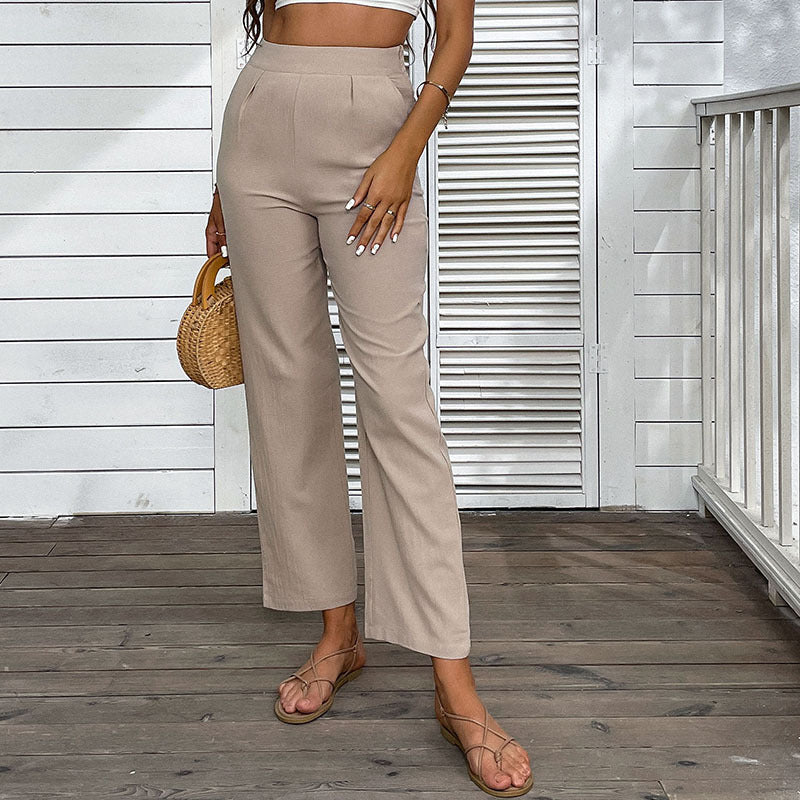 Damen Hochtaillenhose Weites Bein Elegant Schwarz Eveloria - Eveloria