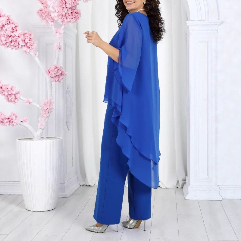Damen Tunika mit transparenter Überlagerung und elegante Hose