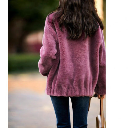 Damen Plüschjacke Hochkragen Reißverschluss Eveloria