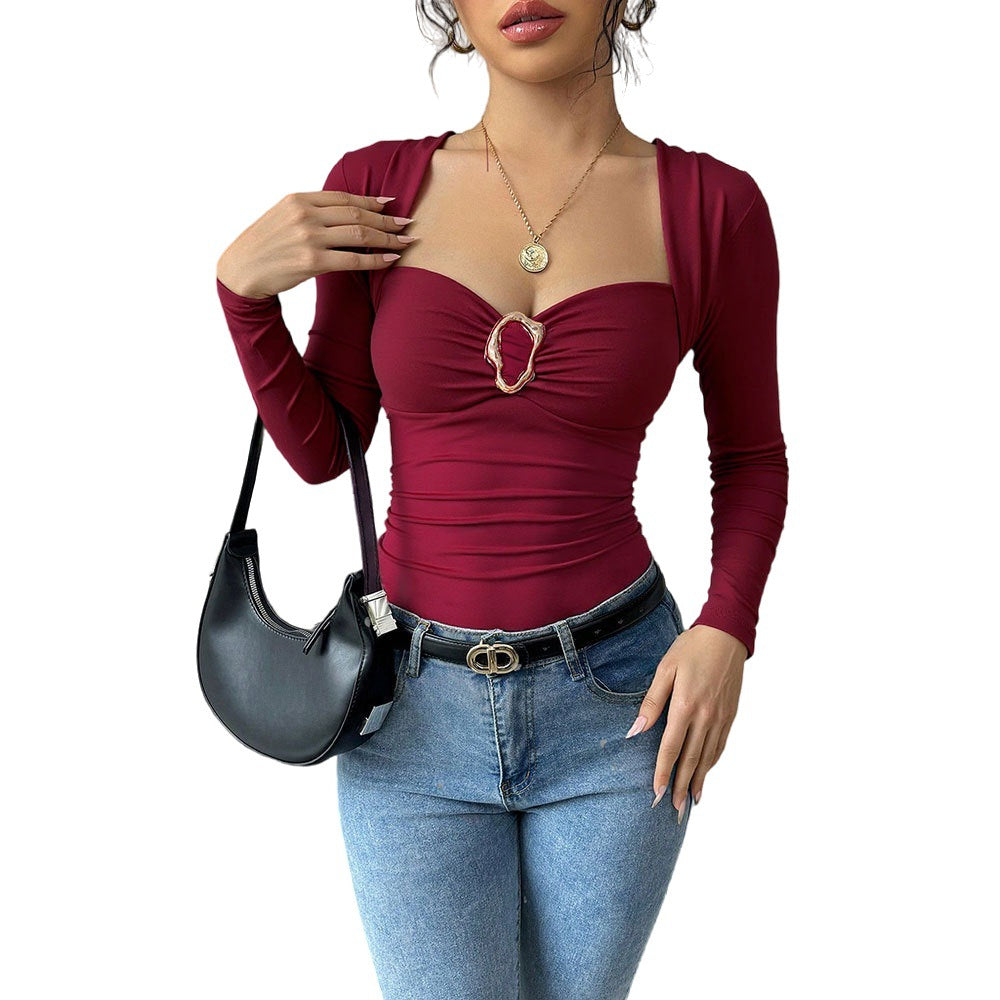 Damen Body Figurbetonter Herz-Ausschnitt Drapierung Elegant