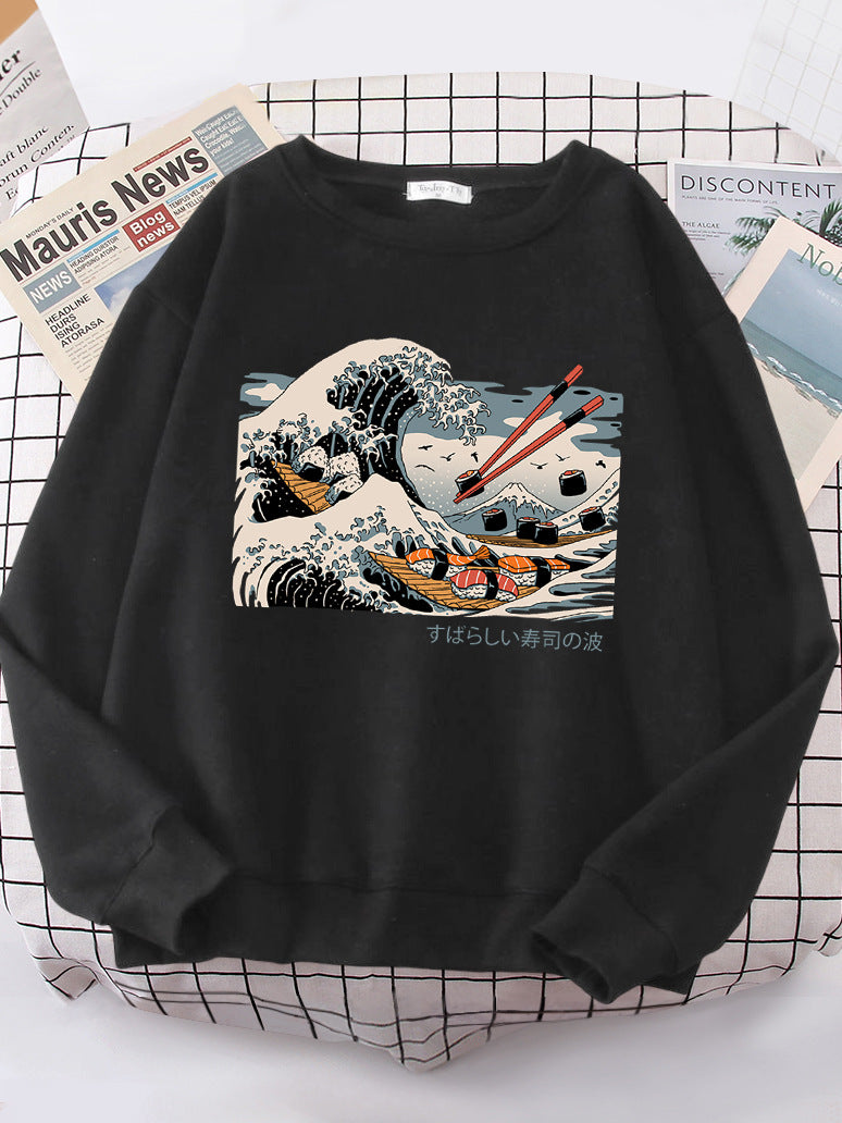 Damen Sweatshirt Wellen-Design Baumwolle Gemütlich Grau
