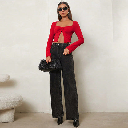 Damen Crop- mit Raffung Langärmlig Eveloria