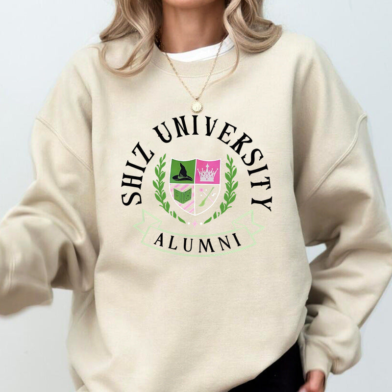 Damen Oversized Sweatshirt Universitätsemblem Lässig Grau Eveloria