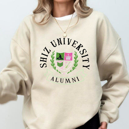 Damen Oversized Sweatshirt Universitätsemblem Lässig Grau Eveloria