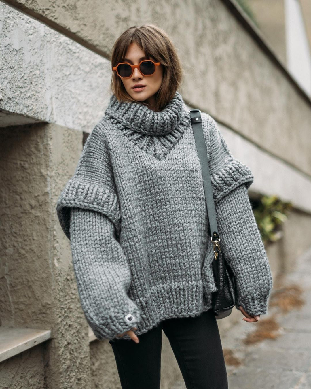 Damen Rollkragenpullover Chunky Knit Warm Beige