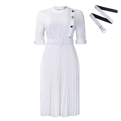 Damen Plissee-Kleid Tailliert Knopfdetails Eveloria
