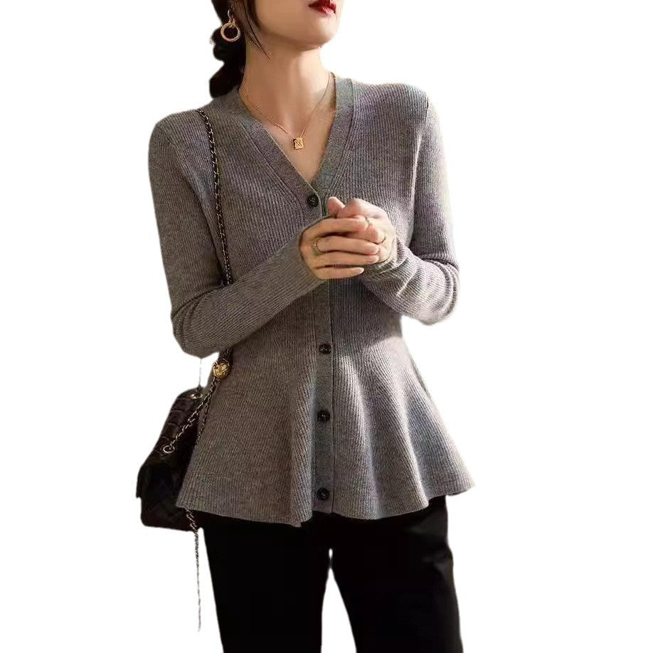 Damen Strickjacke Tailliert Elegant Anthrazit