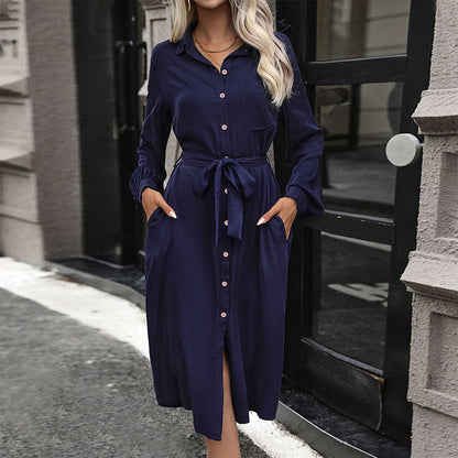Damen Hemdblusenkleid Taillierbarer Gürtel Eleganter Schlitz