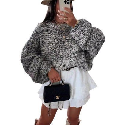 Damen Strickpullover Voluminöse Ärmel Kuschelig Grau Eveloria