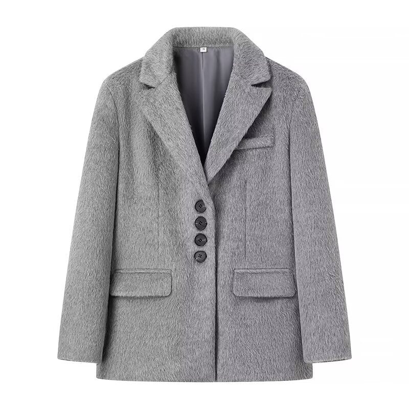 Damen Teddyblazer Elegante Knopfleiste Eveloria
