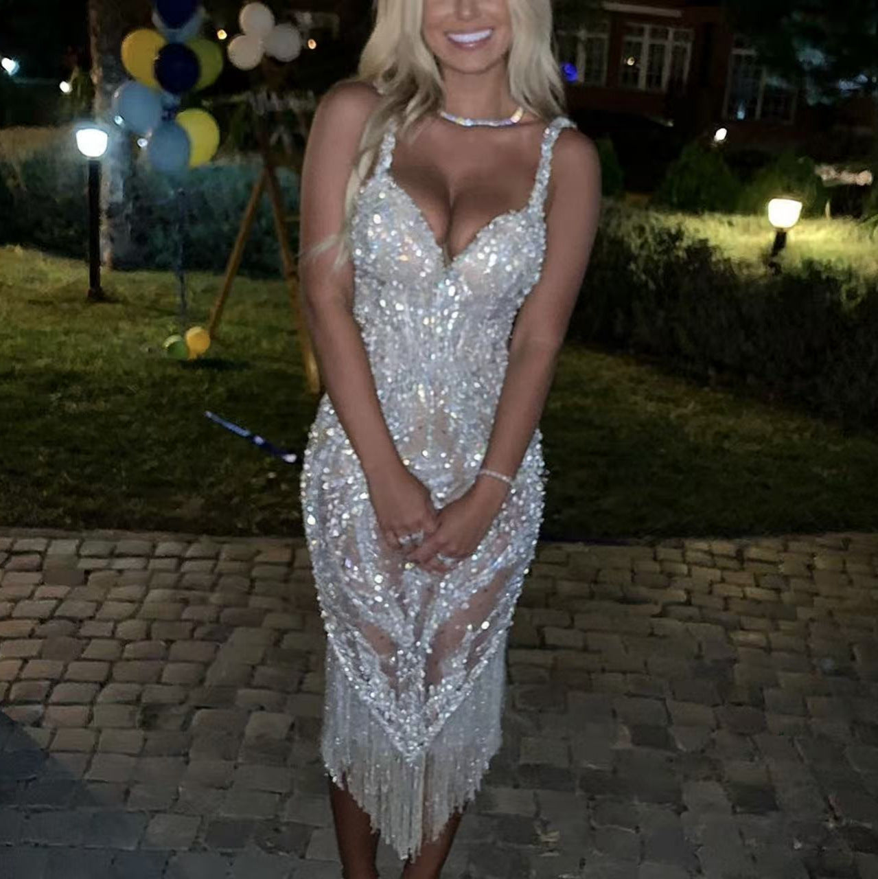 Damen Pailletten-Kleid mit Fransenbesatz Schimmernd
