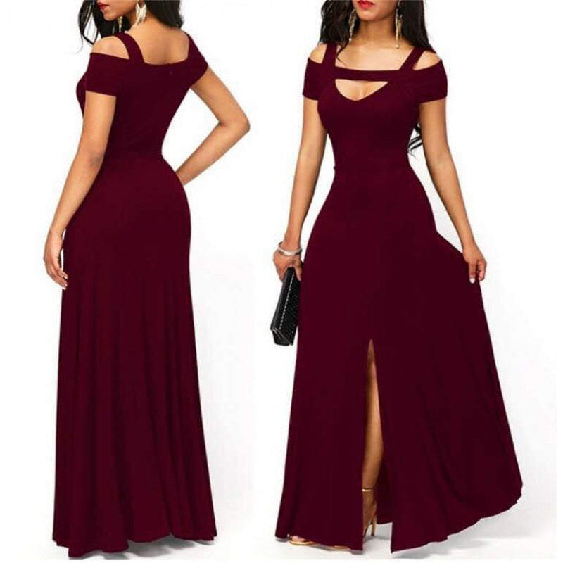 Damen Maxikleid Schulterfrei Elegant Schlitz Eveloria