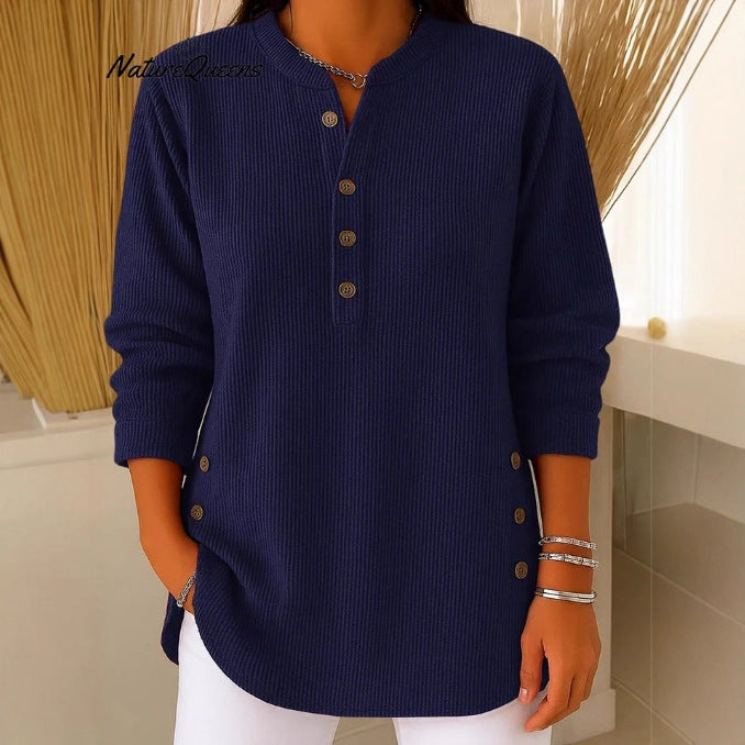Damen Langarmshirt Knopfleiste Seitenknöpfe Modern Eveloria