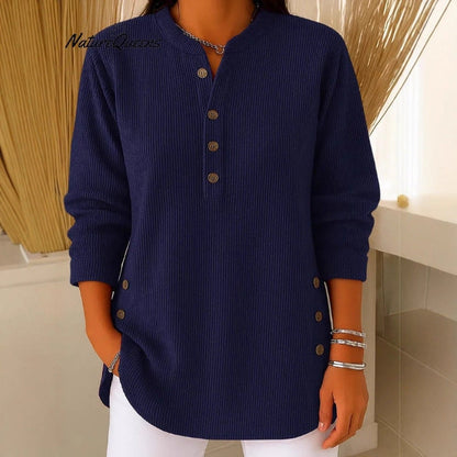 Damen Langarmshirt Knopfleiste Seitenknöpfe Modern Eveloria