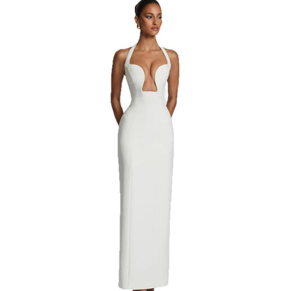 Damen Abendkleid mit tiefem Ausschnitt und schwingendem Saum Eveloria