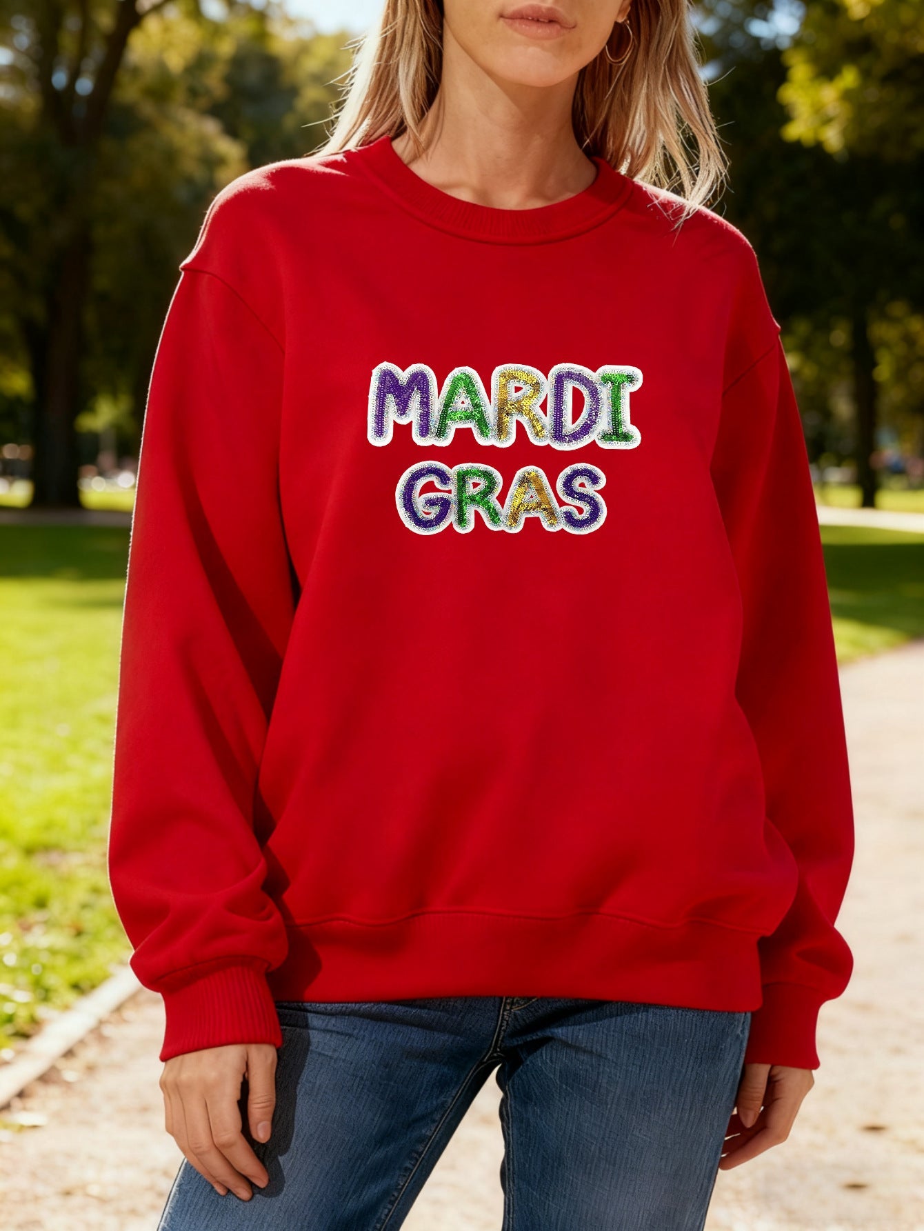 Damen Sweatshirt Mardi Gras Schriftzug Eveloria