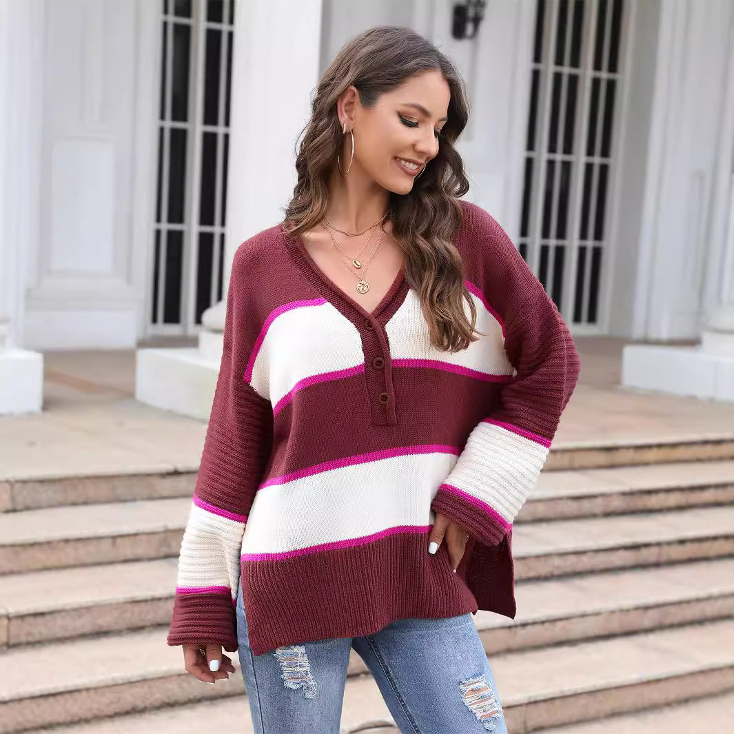 Damen Strickpullover Lässig Knopfleiste Beige