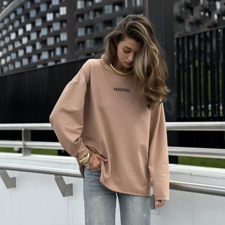 Damen Oversize Sweatshirt stylischer Druck beige - Eveloria