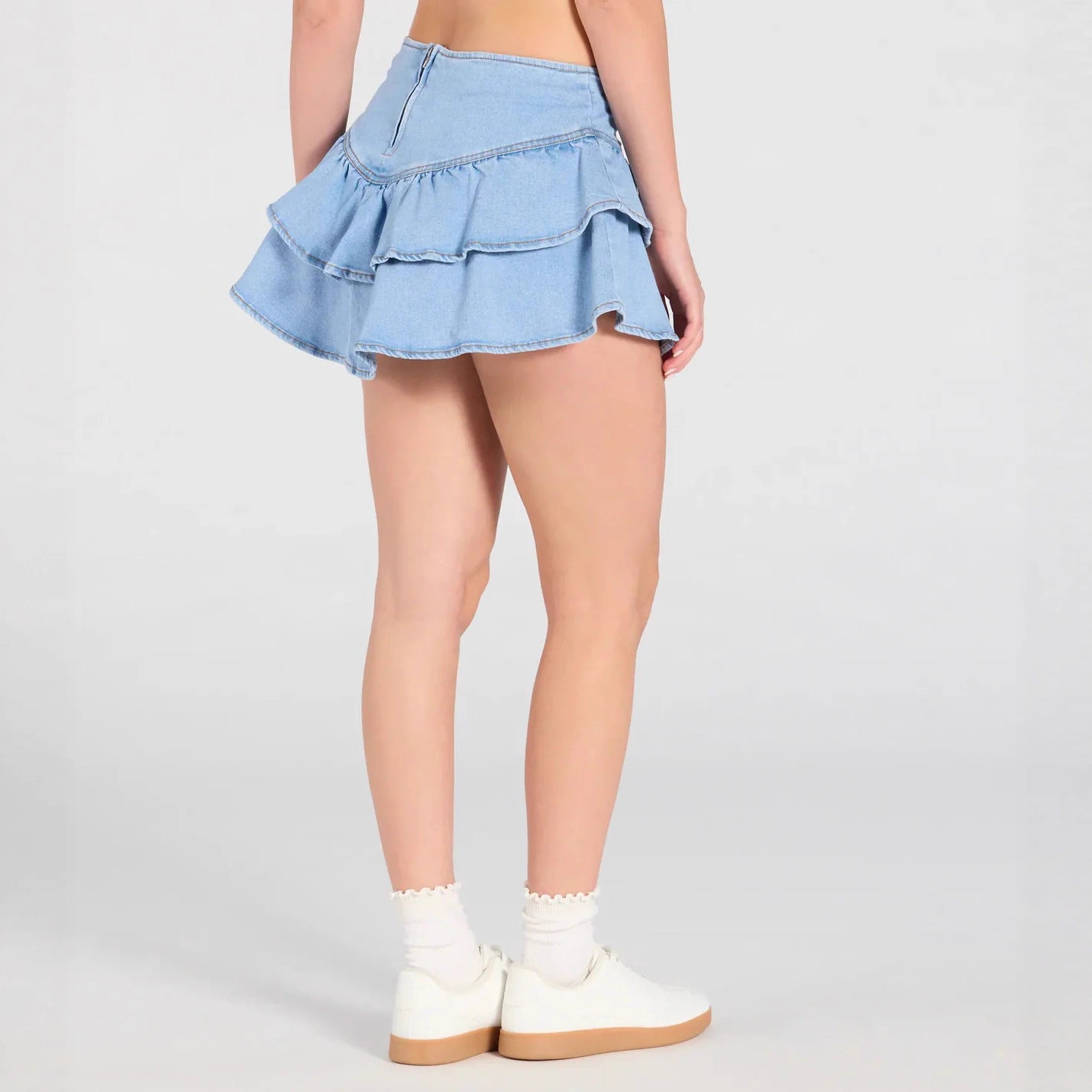 Damen Jeansrock Voluminöse Rüschen Figurschmeichelnder Schnitt