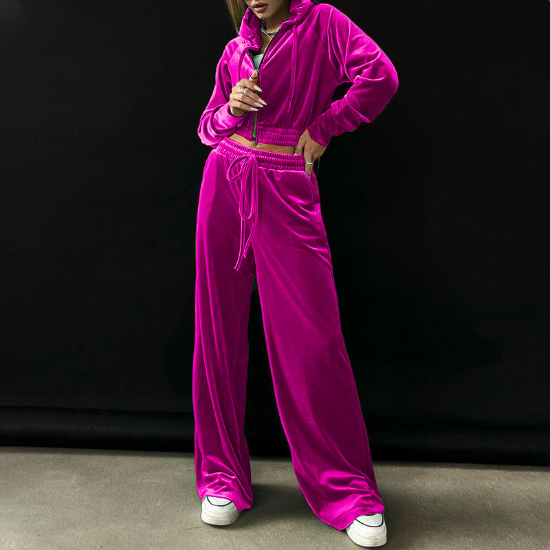 Damen Velour Jogginganzug Hoher Bund Schwarz Eveloria - Eveloria