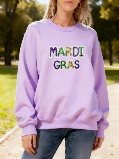 Damen Sweatshirt Mardi Gras Schriftzug Eveloria