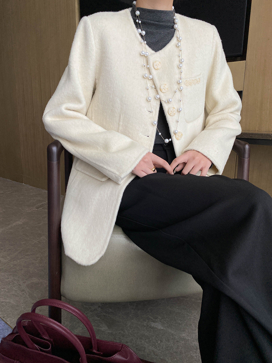 Damen Blazer aus Wolle mit Taschen und Knöpfen Eveloria