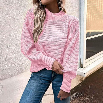Damen Strickpullover Höher Kragen Strukturmasche Eveloria