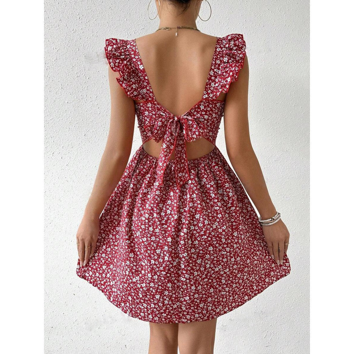 Damen Sommerkleid Rüschendetails Quadrat-Ausschnitt Eveloria