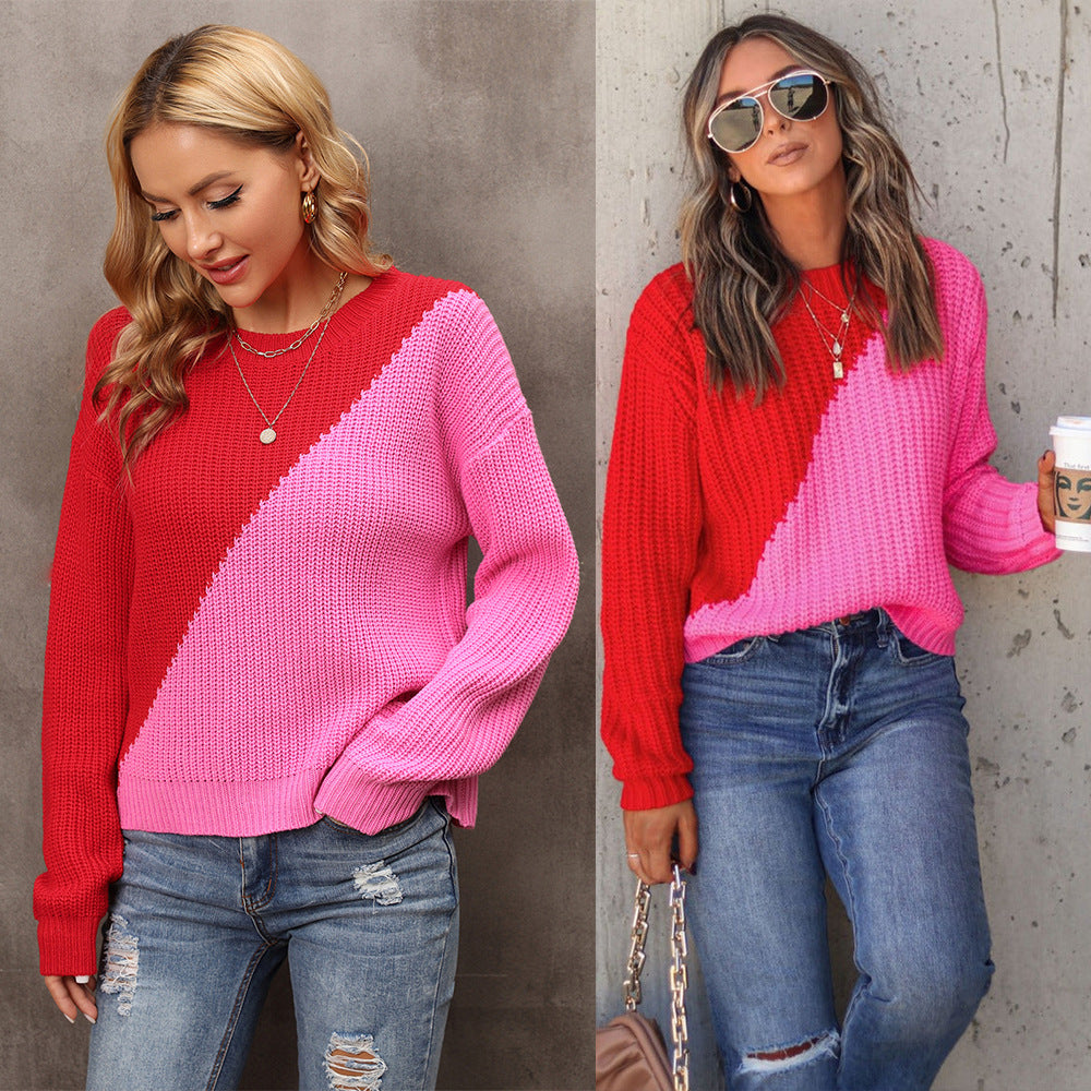 Damen Pullover Asymmetrisches Farbblockdesign Eveloria - Eveloria