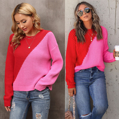 Damen Pullover Asymmetrisches Farbblockdesign Eveloria - Eveloria