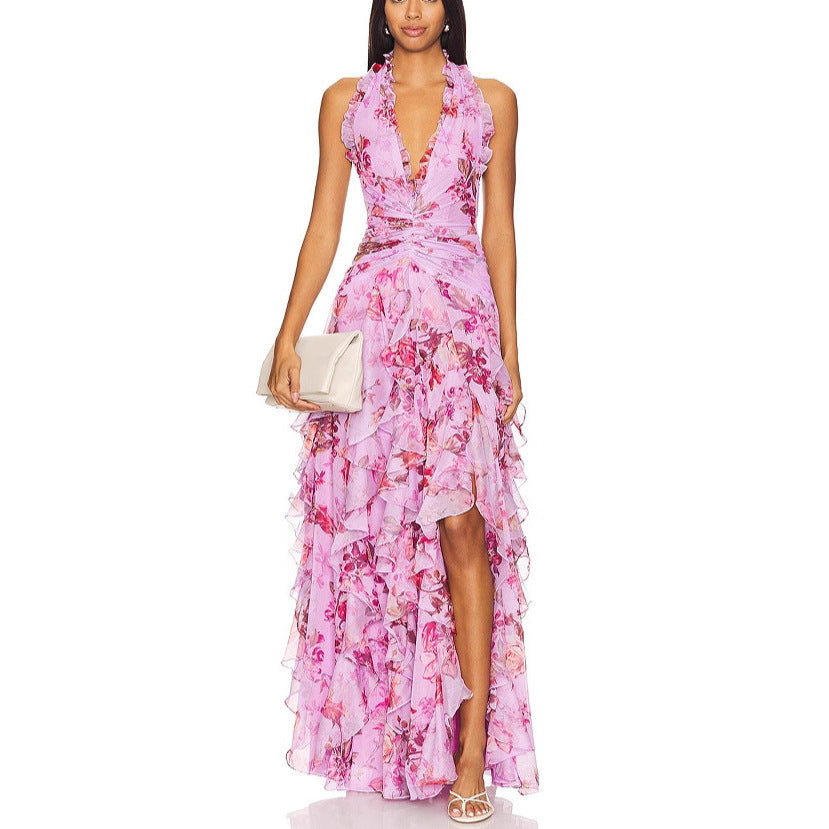 Damen Maxikleid Rüschen Voluminös