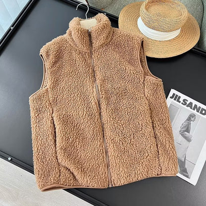 Damen Fleece-Weste mit hohem Kragen Kuschelig Grau Eveloria