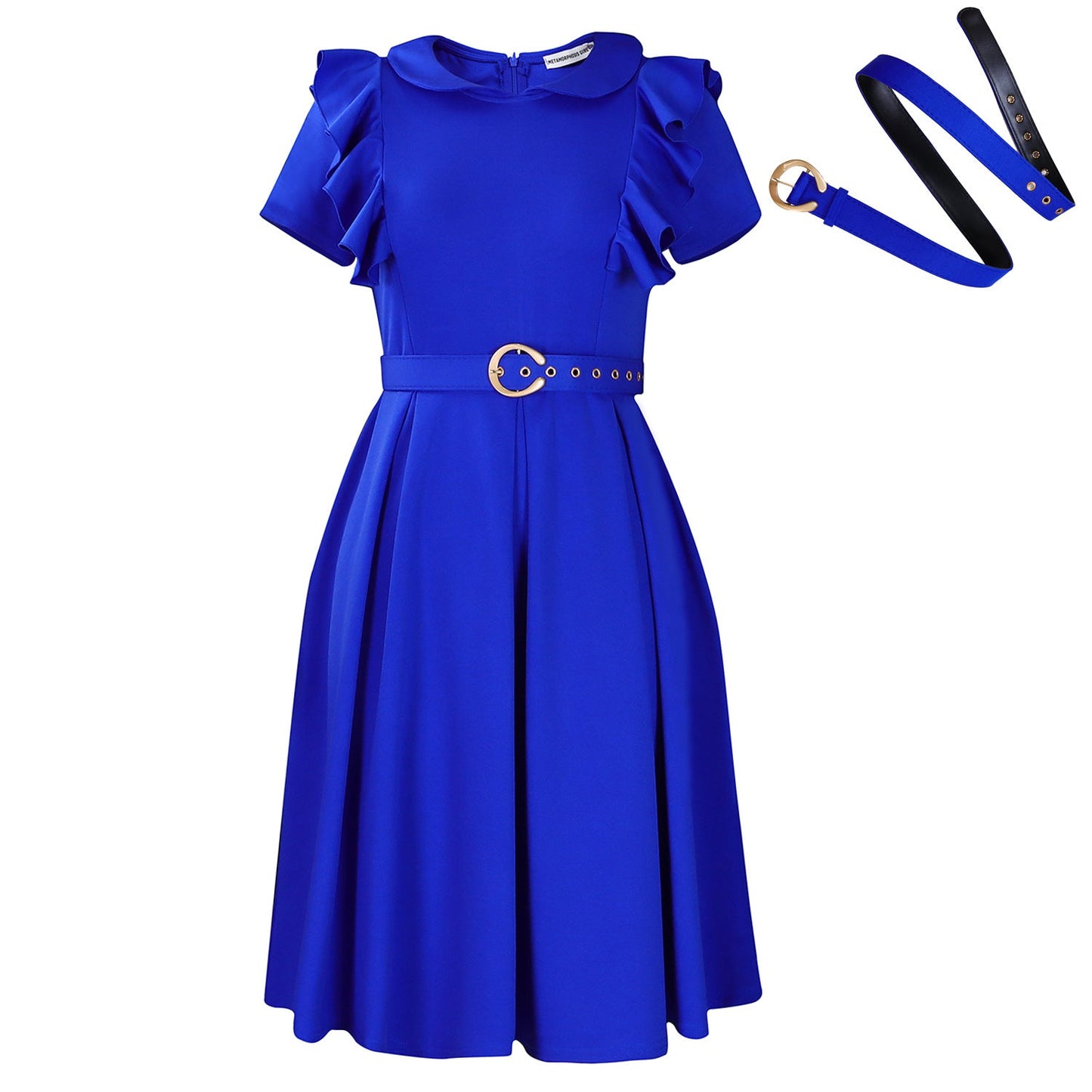 Damen Kleid Rüschendetails Taillierter Gürtel Eveloria