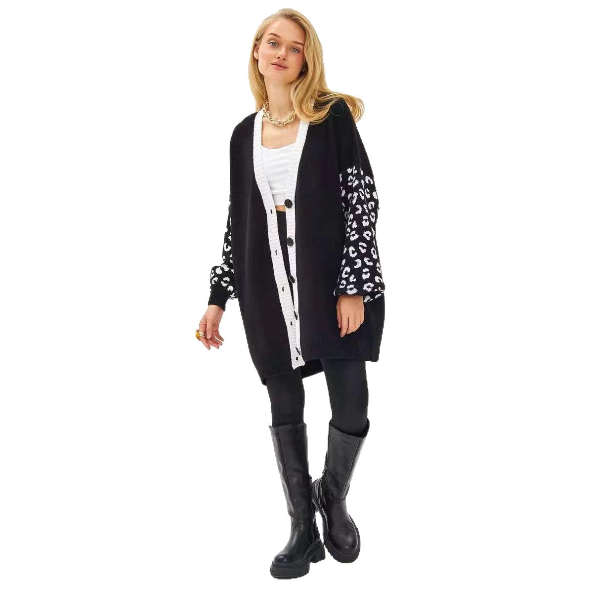 Damen Cardigan mit Wildlederärmeln Modisch