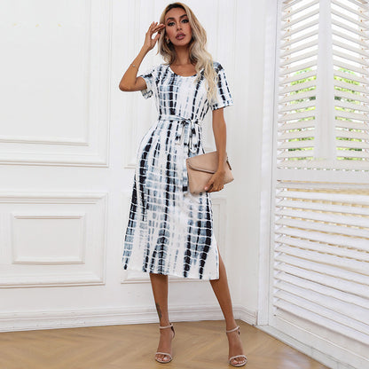 Damen Midikleid Wickeldesign Taillengürtel Eveloria