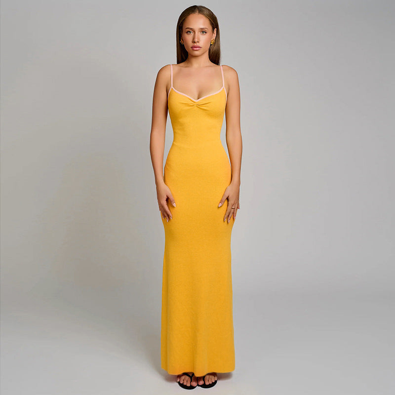 Damen Maxikleid Spaghettiträger Figurbetonend Elegantes