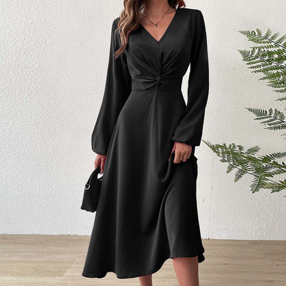 Damen Midikleid mit Drapierung und V-Ausschnitt Eveloria