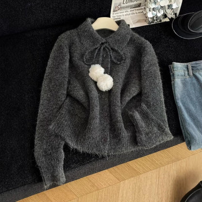 Damen Strickjacke Großkragen Verspielt Eveloria