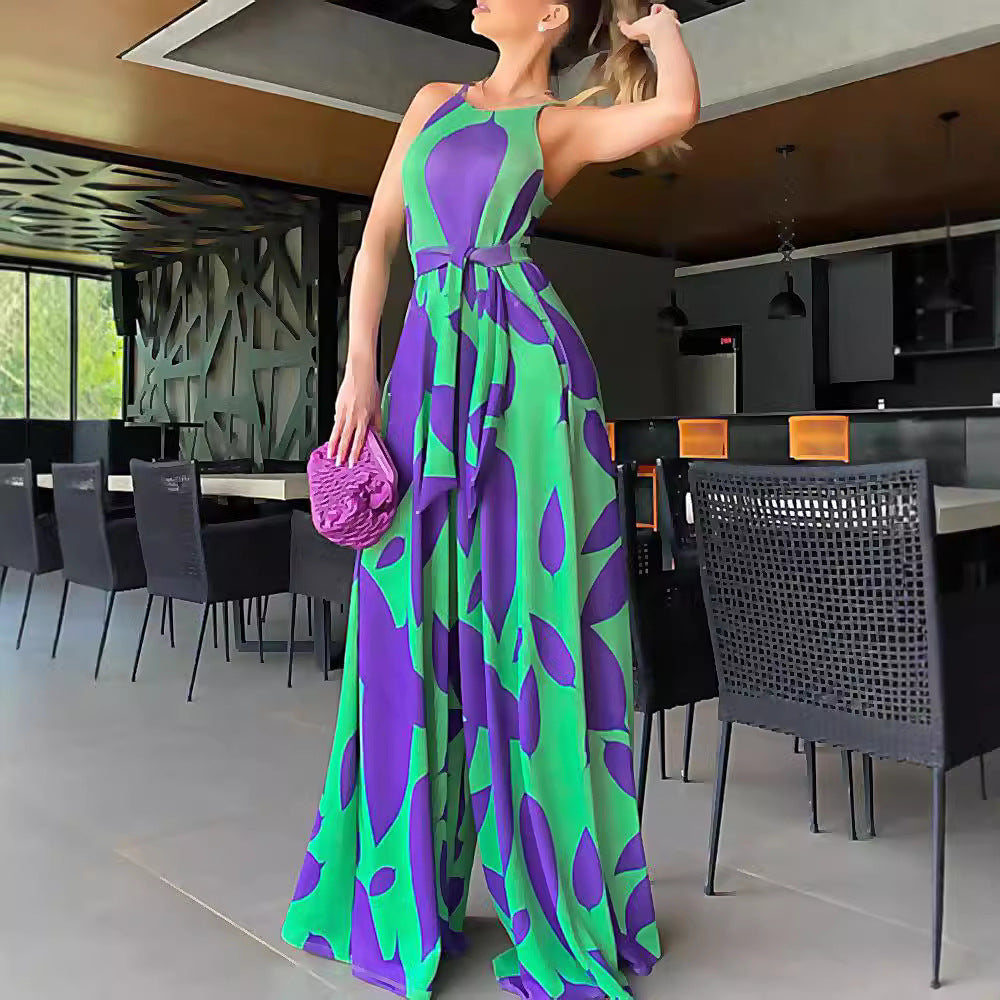 Damen Maxikleid Floralmuster Taillengürtel - Eveloria