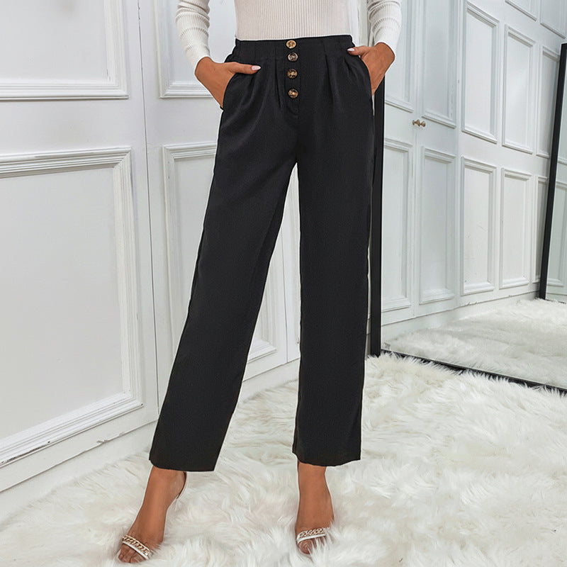 Damen Hochtaillierte Bundfaltenhose mit Knöpfen Eveloria